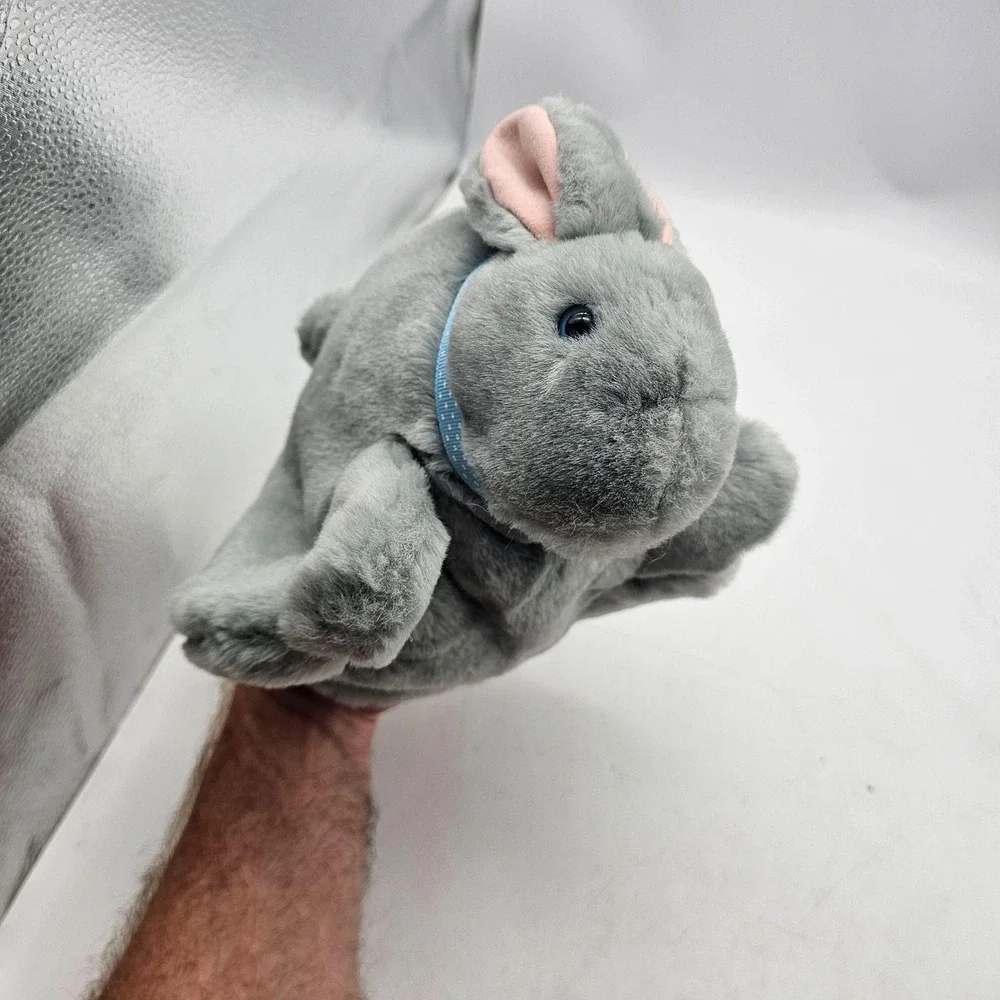 Bunny Rabbit Hand Puppet Plush Stuffed Toy Small Gray Easter Soft Cute Washable